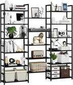 NUMENN Triple Wide 6 Tier Bookshelf, Rustic Industrial Style Bookcases and by NUMENN