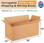 IDL Packaging - B-331414-5 Large Corrugated Moving Boxes 33"L x 14”W x 14"H - - Image 2