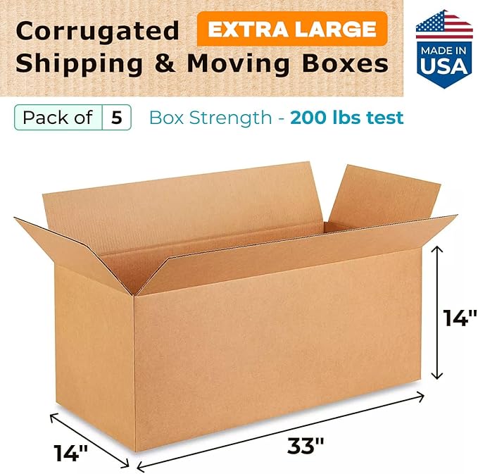 IDL Packaging - B-331414-5 Large Corrugated Moving Boxes 33"L x 14”W x 14"H - - Image 2