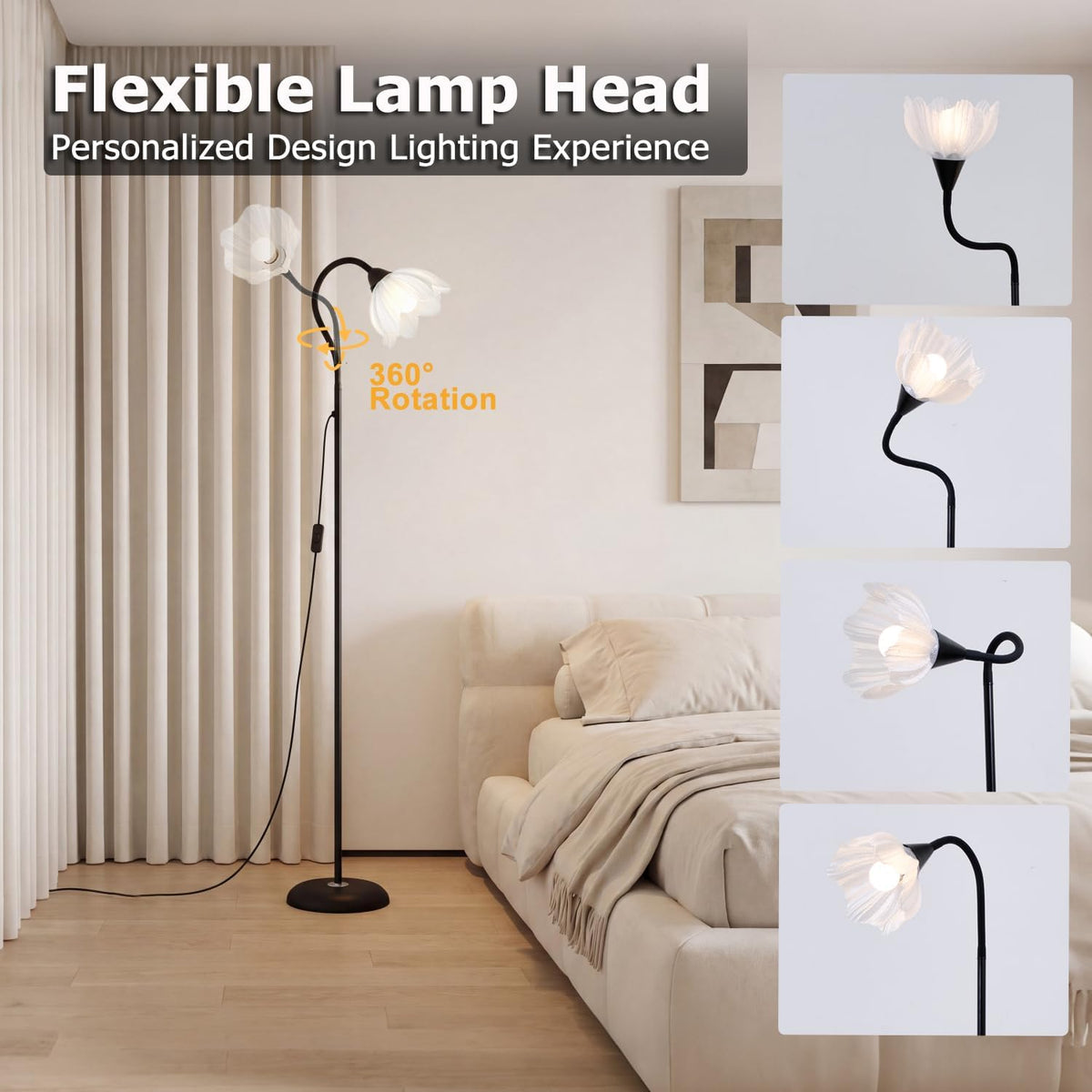 Flower Floor Short Lamp Adjustable Height Bendable Standing Corner Lamps