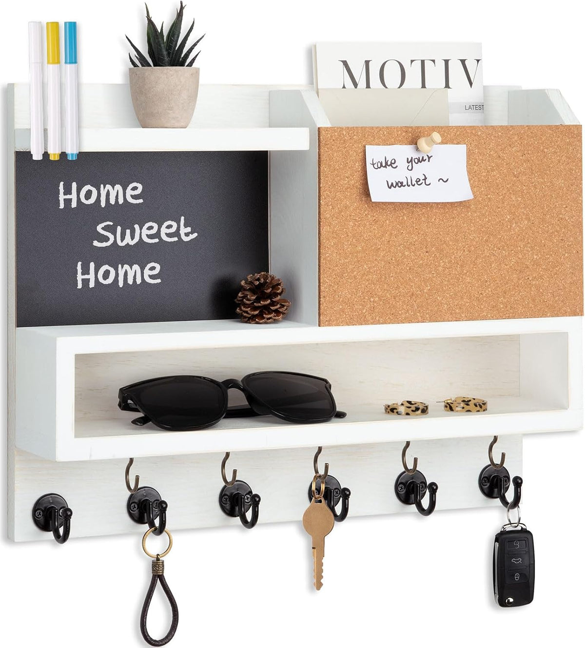 Key Holder for Wall Mount with Mail Organizer, Farmhouse Key Holder for Wall ...