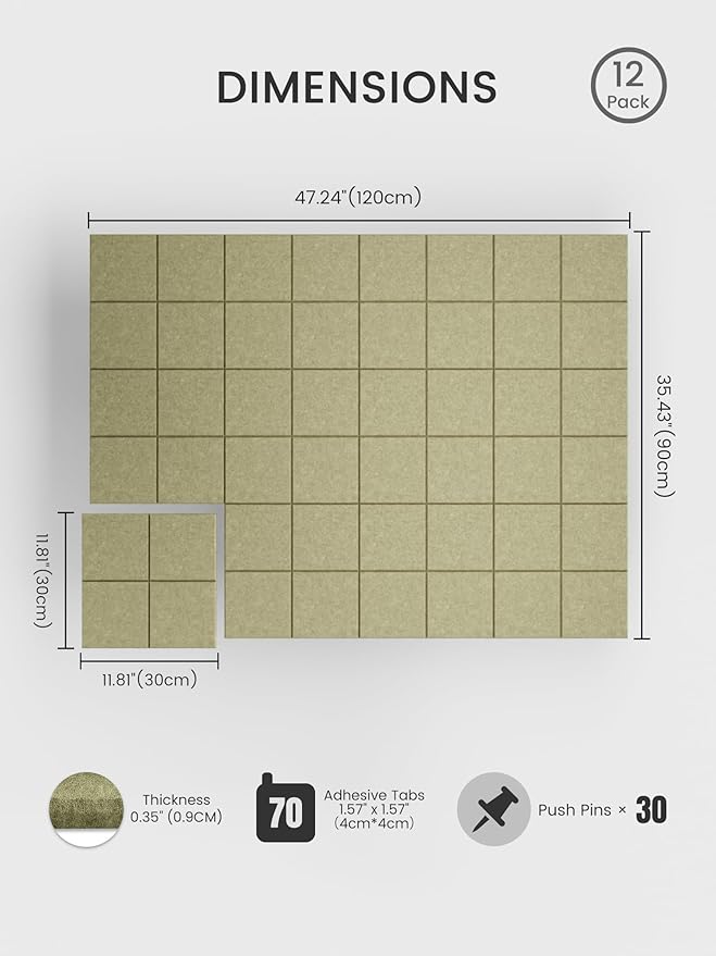 Bumusty Large Felt Bulletin Board 48" x 36" Cork Board Alternative-12 Pack - Image 2