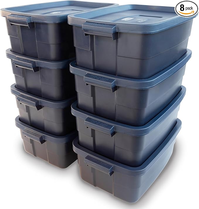 Rubbermaid Roughneck Tote 10 Gal, 8 Pack, Made in USA, Dark Indigo Metallic by Rubbermaid