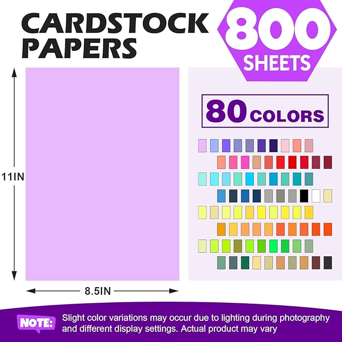 800 Sheets 8.5" X 11" Colored Cardstock, 80 Assorted Colors 180 GSM/65 LB - Image 2