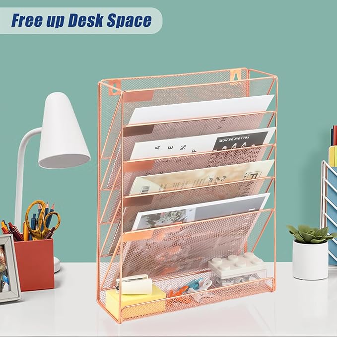 EASEPRES Desk File Organizer Mesh 6-Tier, Hanging Wall Mount Document - Image 4
