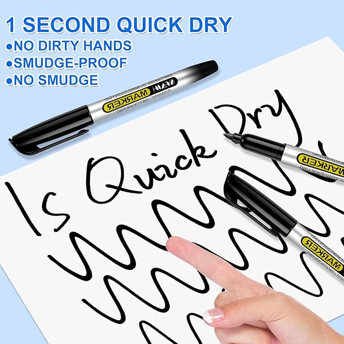 SFAIH 100 Black Permanent Markers Bulk -1s Quick Drying, Fine Point Markers - Image 4