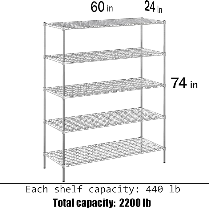 Regal Altair 24" Deep x 60" Wide x 74" Height Wire Shelving Kit | 5-Tier | NSF - Image 3