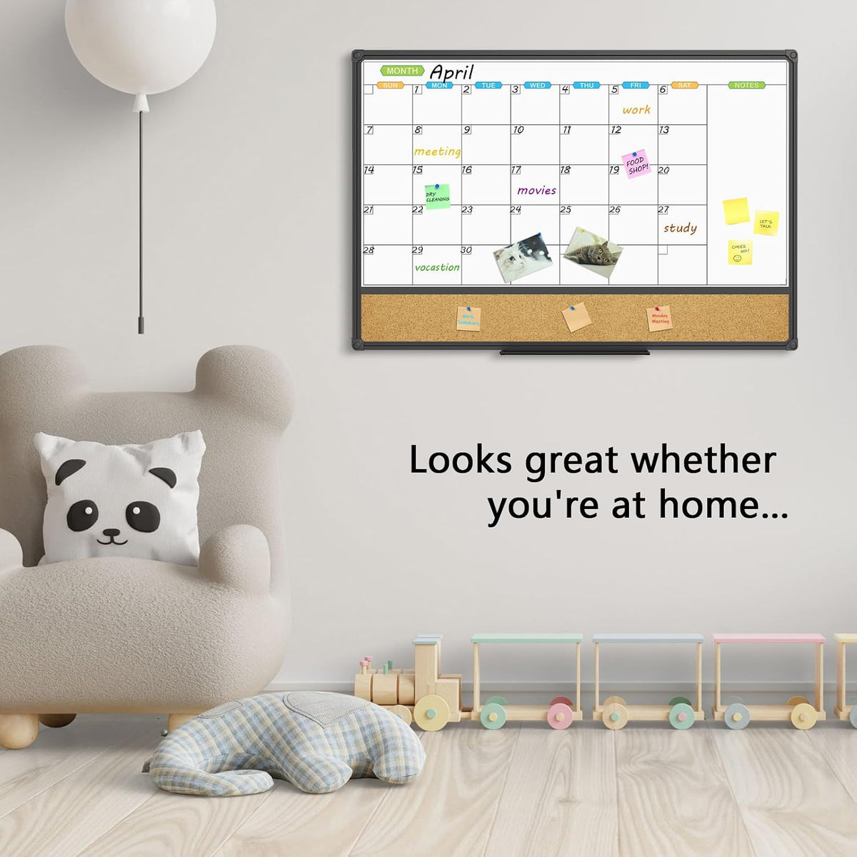 JILoffice Magnetic Calendar Whiteboard & Bulletin Corkboard Combination, ...
