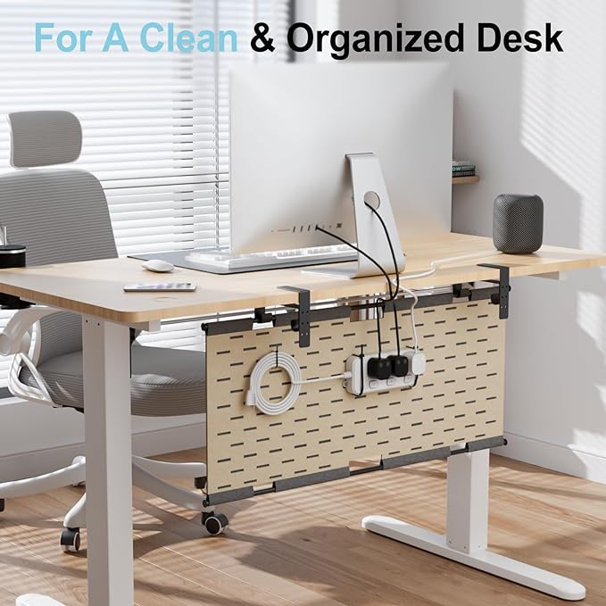 2-in-1 Under Desk Cable Management Tray & Privacy Panel, Dual-Sided Felt Cord - Image 2