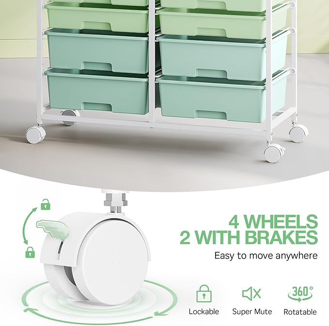 Rolling Storage Cart with 12 Drawers, Wooden Tabletop Utility Cart - Image 4