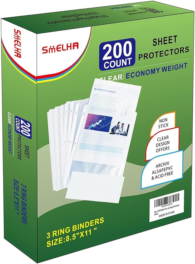 Sheet Protectors 200 Page, Page Protector 8.5" x 11" ，Upgraded Clear Plastic by SMELHA