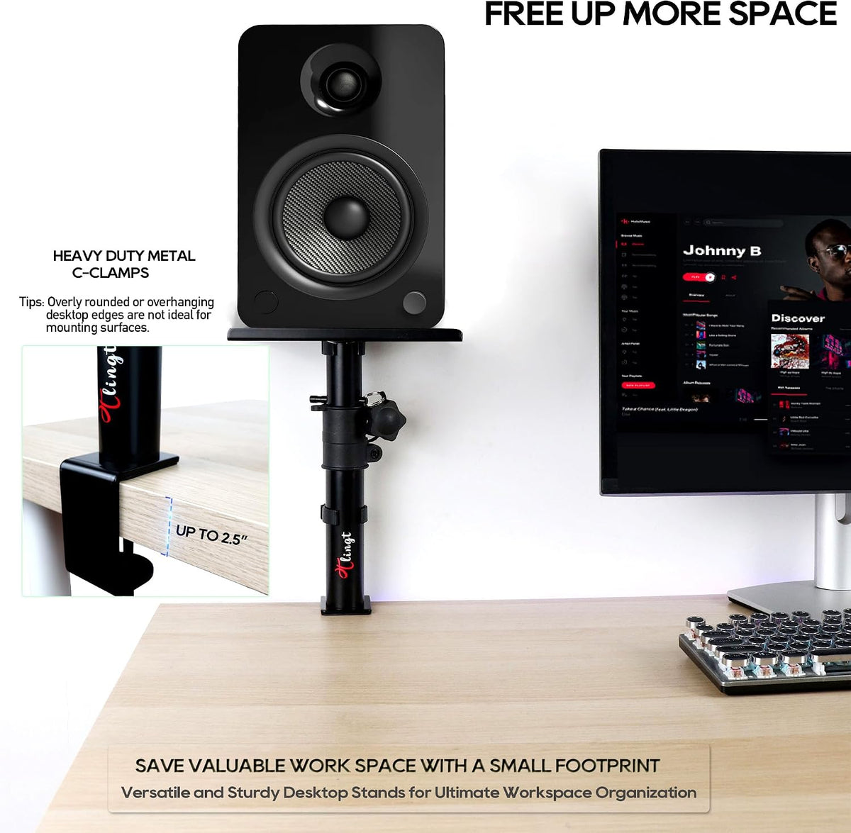 Tlingt Clamp-on Desktop Speaker Stands, Desk Mount Set, Fits 5"-6" ...
