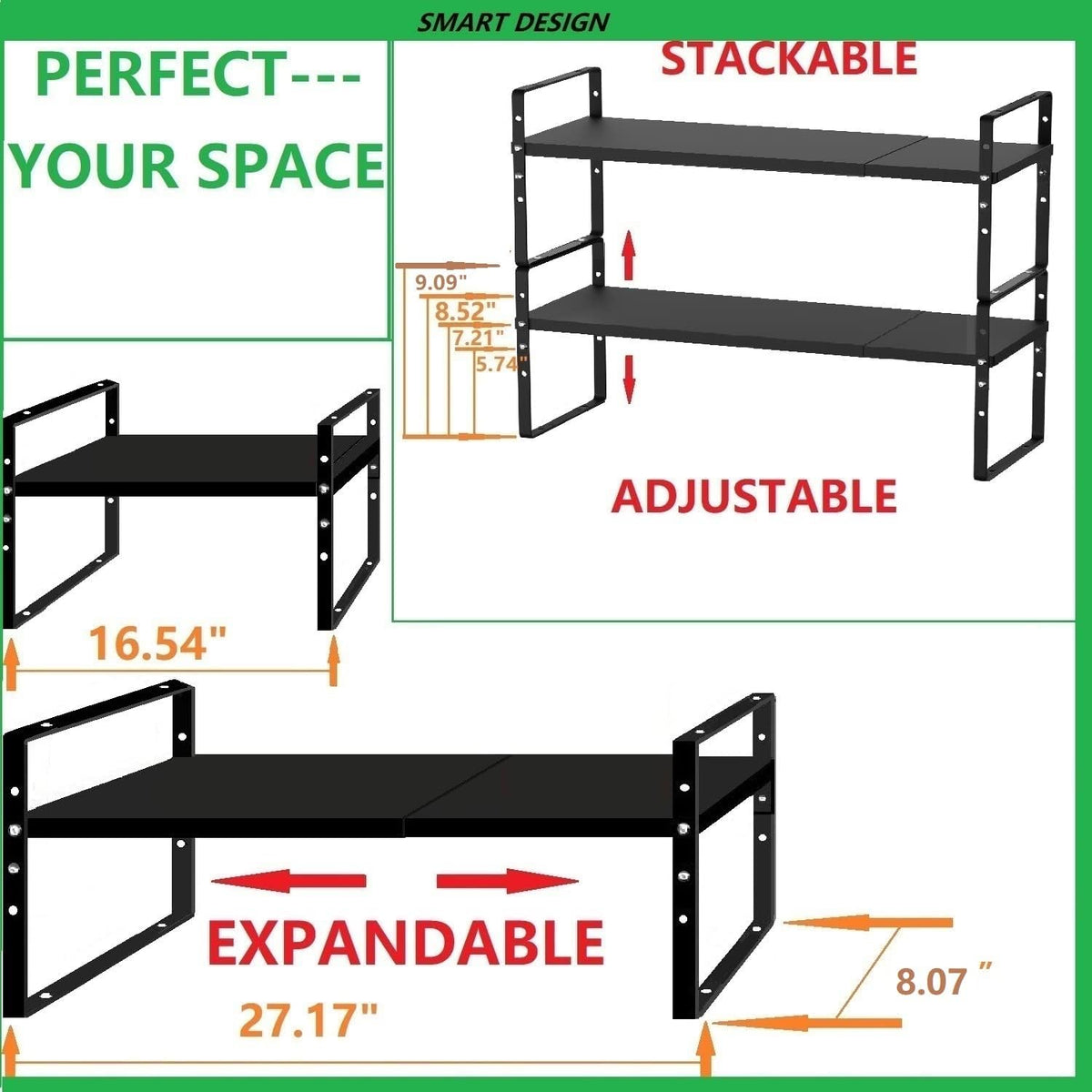 Jojocross Expandable Stackable Spice Rack Cabinet Shelf Organizer in Cabinets...