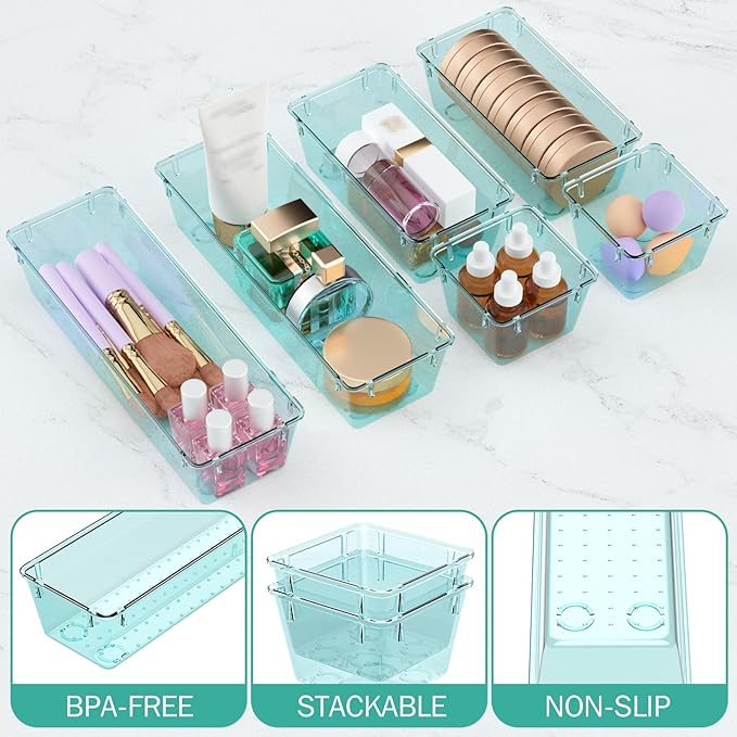 WOWBOX 6 Pack Clear Drawer Organizer Set, Acrylic Drawer Storage Trays - Image 3