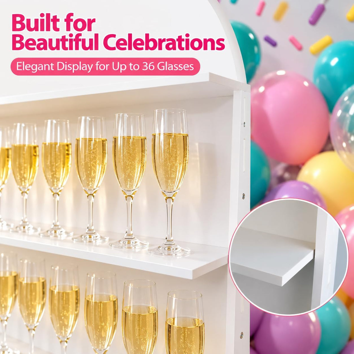 5.9 ft 4-Tier Champagne Wall Holder, Wedding Arch Backdrop Stand