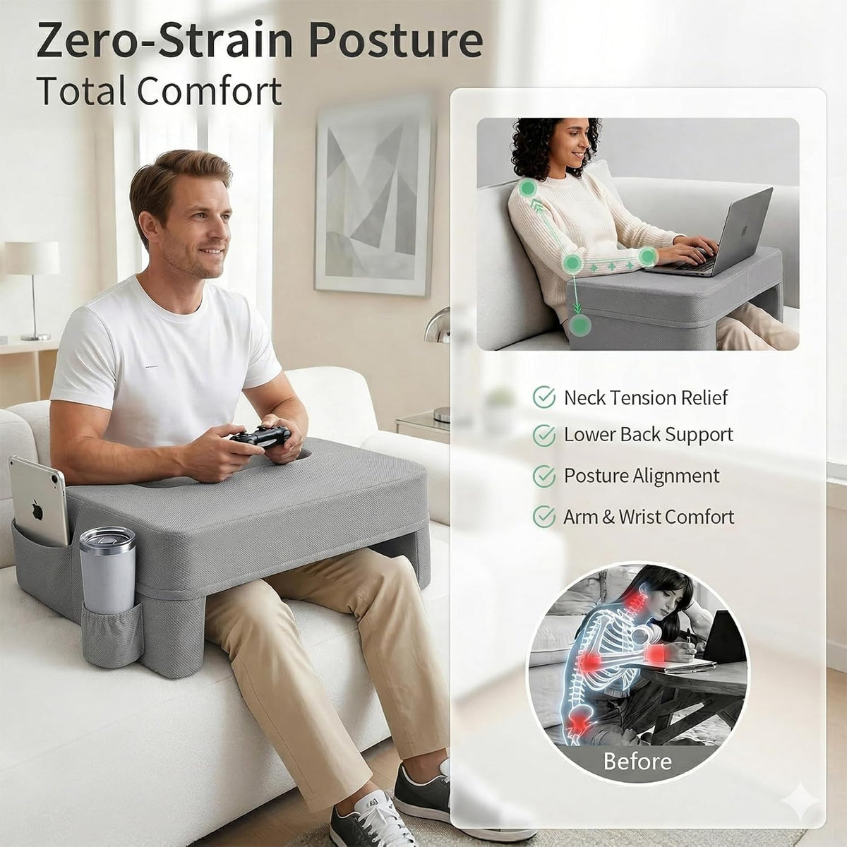 septsun Lap Desk Pillow, Large Ergonomic Couch and Bed Desk for Laptop