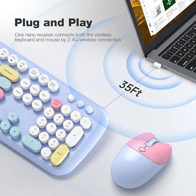 Wireless Keyboard and Mouse Combo, 2.4G Retro Typewriter Keyboard - Image 2