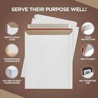 100 Pack 9x11.5 Inches Rigid Mailers – Self Adhesive White Cardboard Envelopes - Image 3