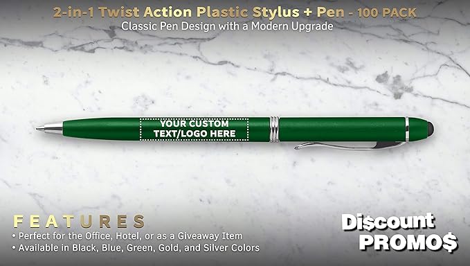 DISCOUNT PROMOS Custom Twist Action Plastic Stylus Pens, Personalized Bulk Pack - Image 2