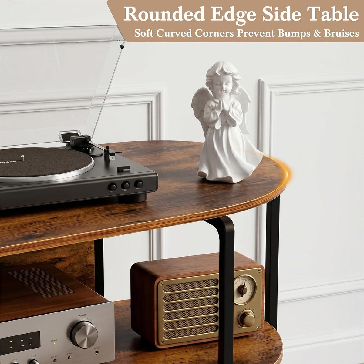 Faesun Vinyl Record Player Stand with Power Outlets, 43.3" Mid Century T...