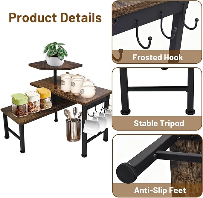 Uniqcovosa Kitchen Countertop Organizer, 3 Tier Moveable Corner Shelf Kitchen - Image 3