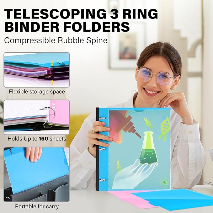 MAKHISTORY Telescoping 3 Ring Binder-4PCS, Flexible Binder - Image 2