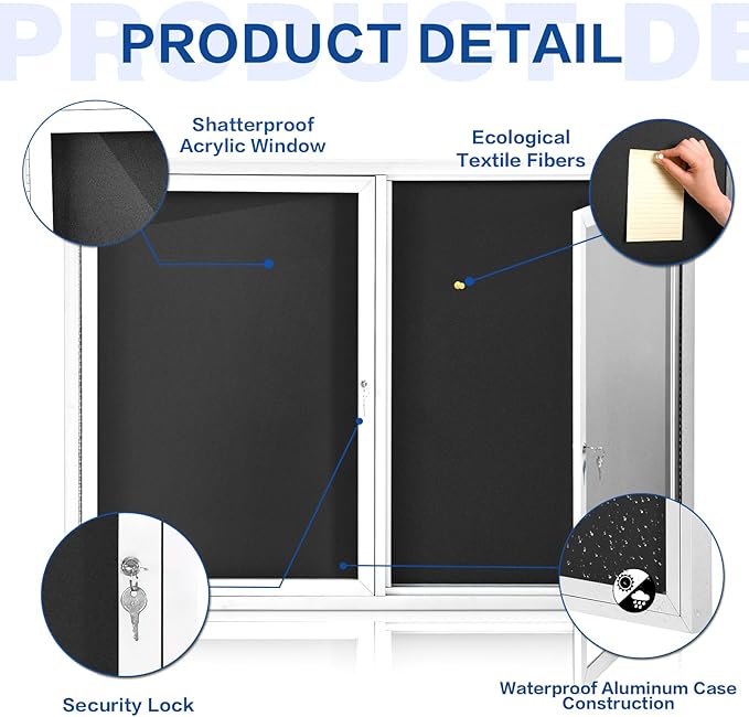 SWANCROWN Weather Resistant Enclosed Bulletin Board Felt Displays Boards Wall - Image 3