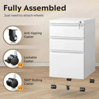 devaise 3 drawer mobile file cabinet, fully assembled, side view
