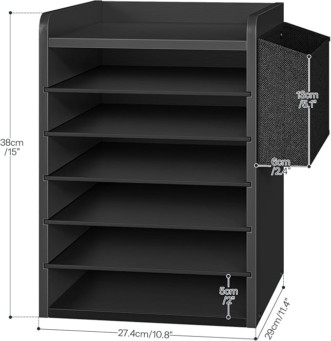 HOOBRO Adjustable Countertop Mail Sorter, 6 Tier Wooden Paper Organizer - Image 2