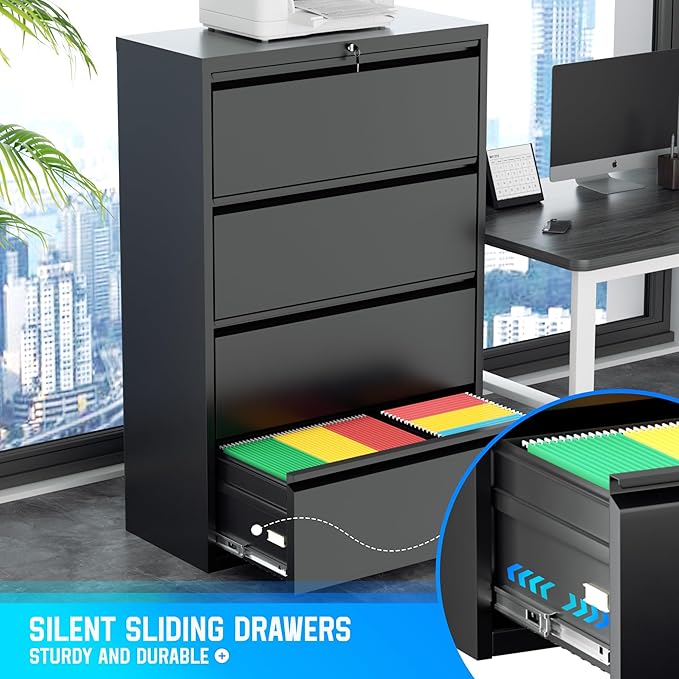 Greenvelly 4 Drawer File Cabinet, Metal Filing Cabinet - Image 4