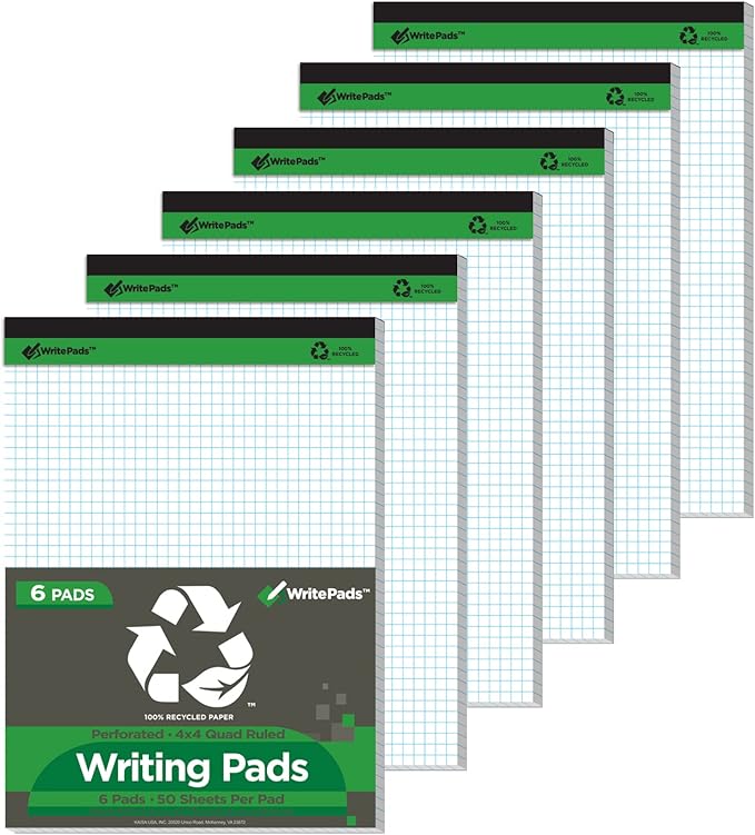 KAISA Graph Paper Legal Pads Writing Pads Recycled Paper 8.5"x11.75" Quad Ruled by KAISA