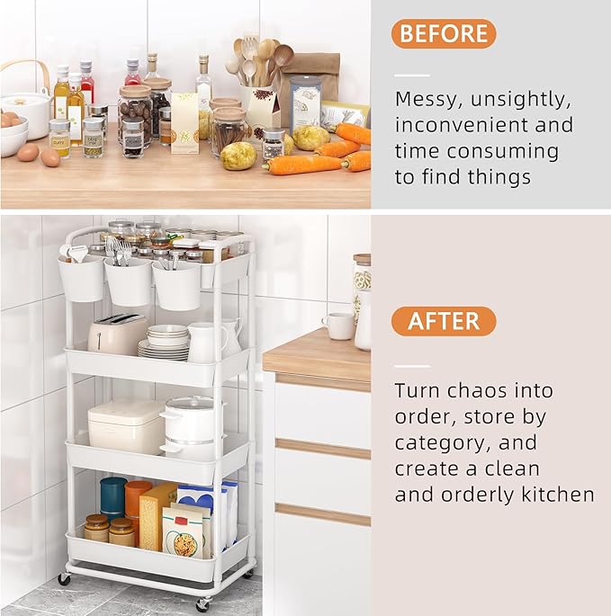JIUYOTREE 4-Tier Plastic Rolling Storage Cart Utility Cart - Image 5