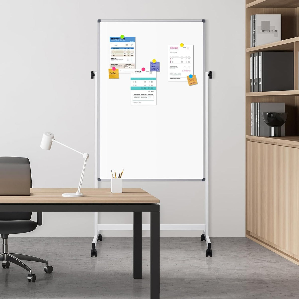 Rolling Whiteboard Cork Board, 40" x 24", Double Sided, Height Adju...