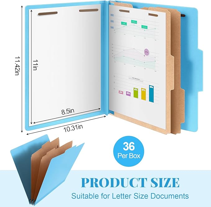 Skyygemm 36 Pcs Classification Folders Letter Size, 2 Divider Pressboard File - Image 2