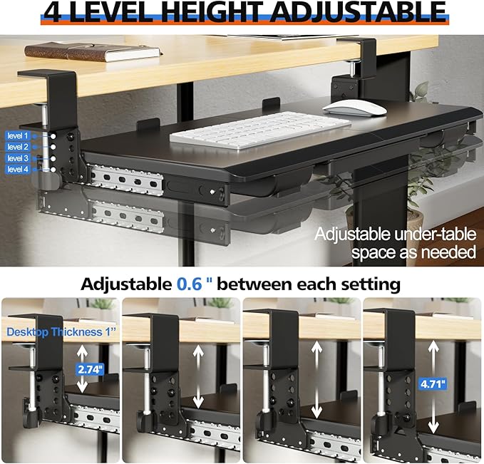 OUKMIC Large Height Adjustable Keyboard Tray - Image 4