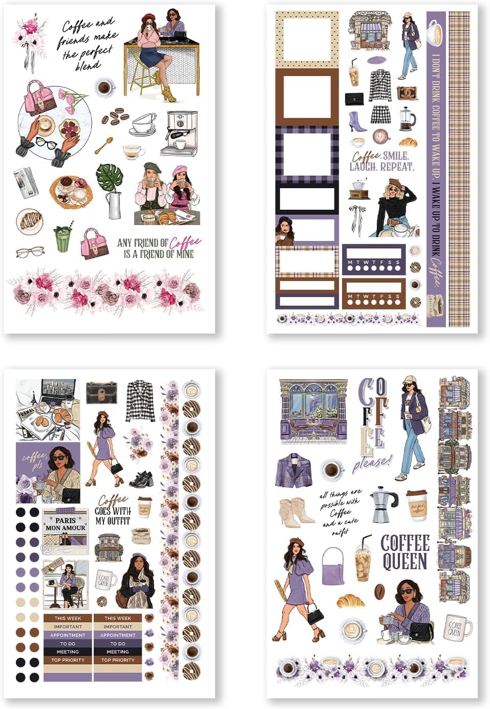 Hobonichi Compatible A5 Planner Sticker Book – Coffee Queen Collection Coffee-Themed Decorative & Functional Stickers for Cousin & Weeks Size Planners, Journals & Creative Planning