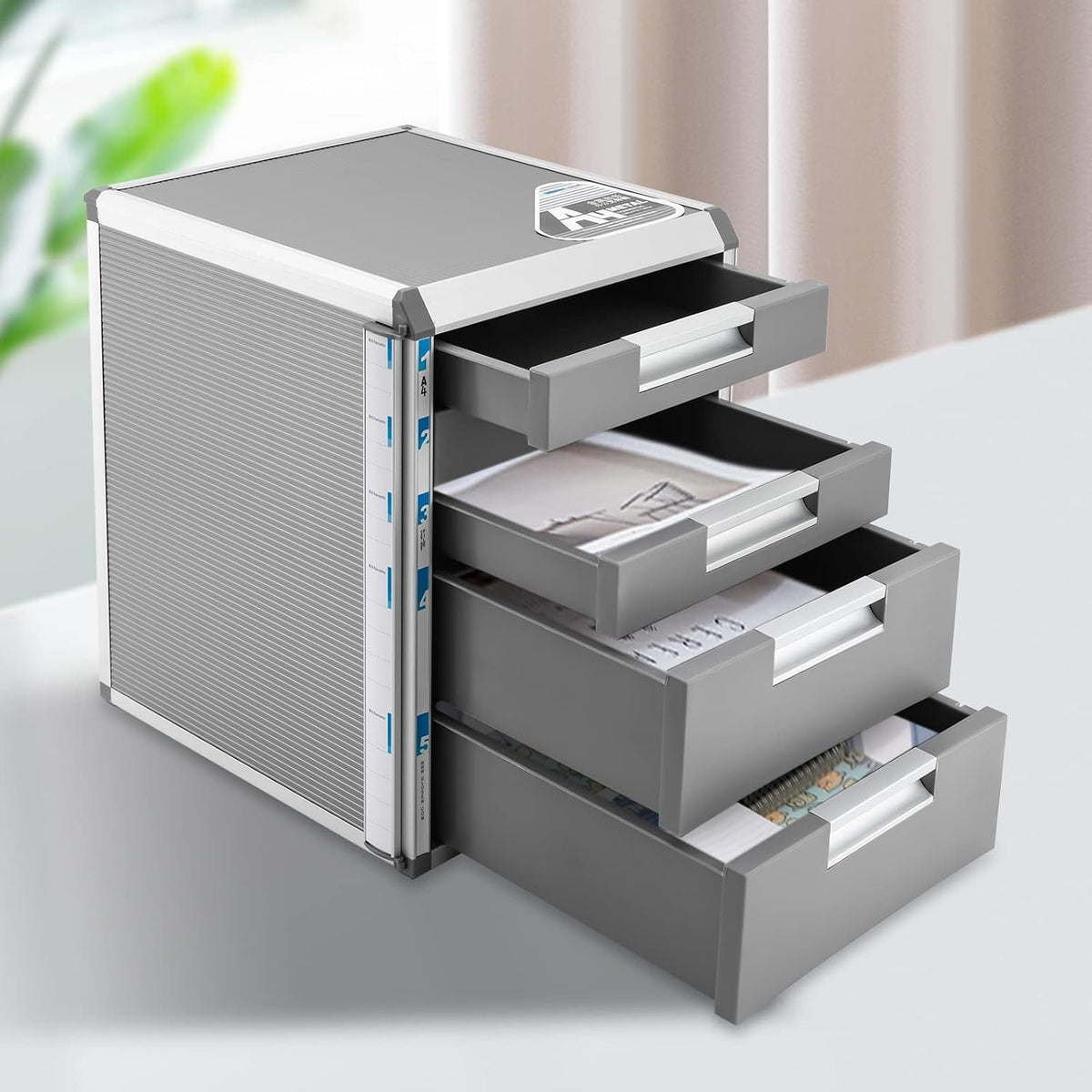 5 Drawer File Sorters, Desktop Drawer Paper Organizer with Label and key