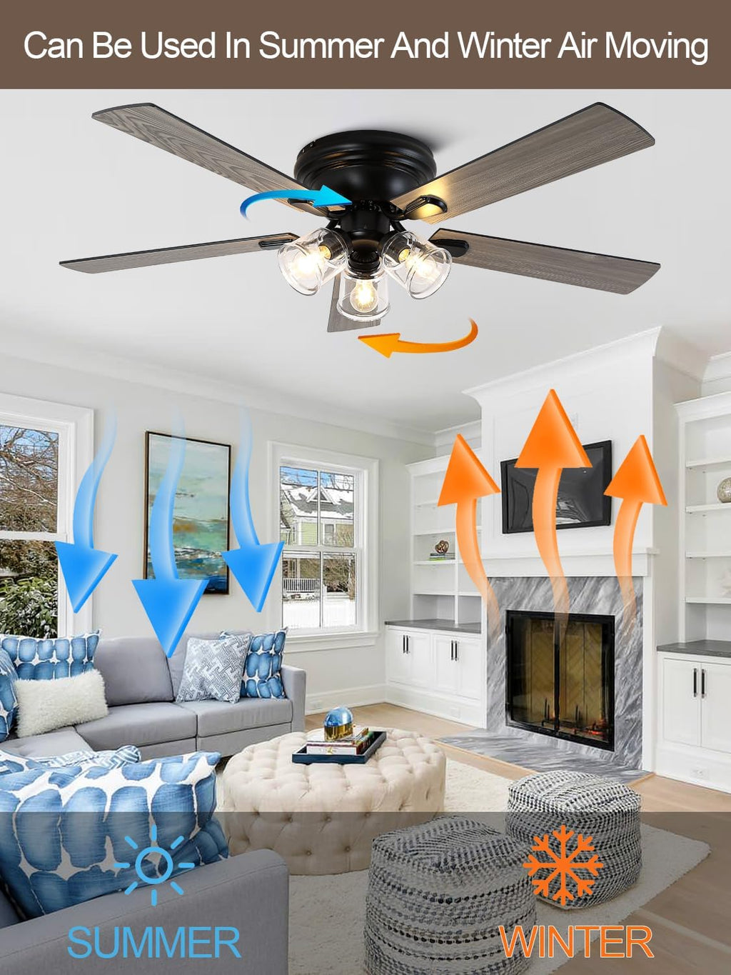 52 inch flush mount farmhouse ceiling fan with, view 9