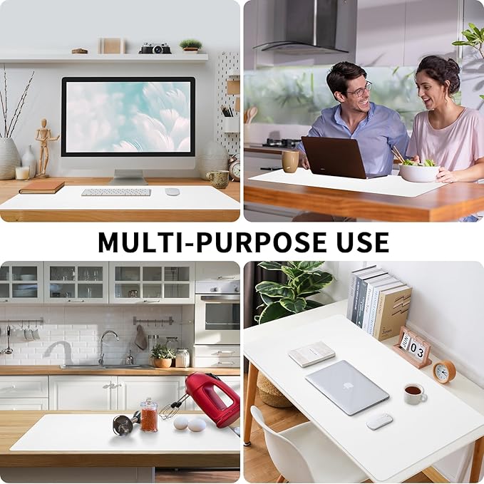 Bloss White Desk Mat, Mouse Pad, Waterproof Leather Desk Pad, Desk Matt - Image 2
