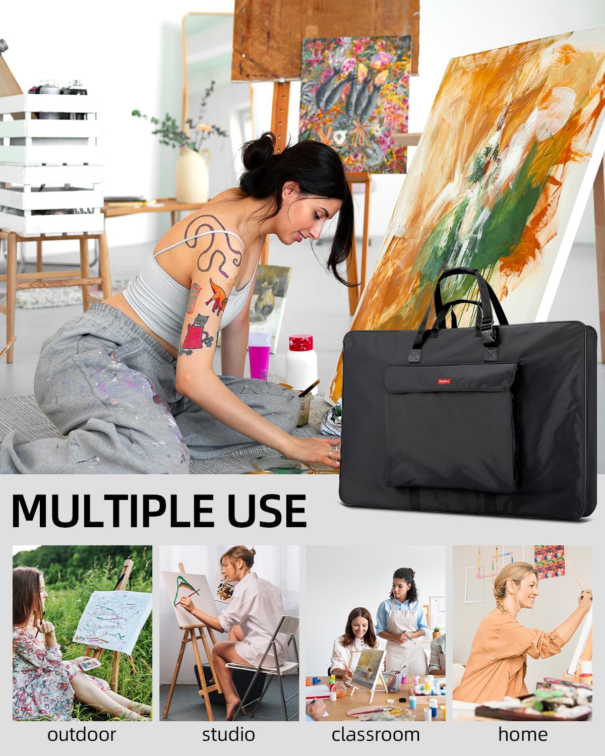 nicpro art portfolio bag 24”x 36'', nylon artist, package contents