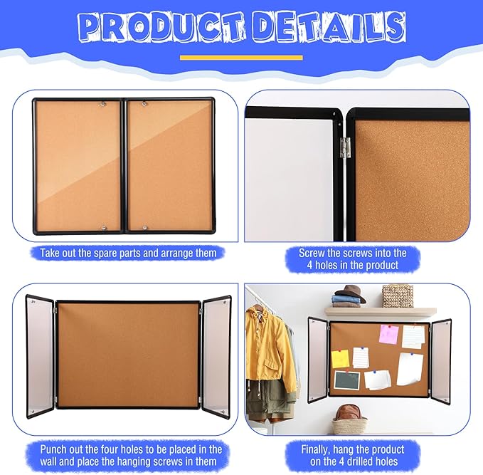 Enclosed Bulletin Board 48" x 36" Weather Resistant Lockable Notice Cork - Image 5