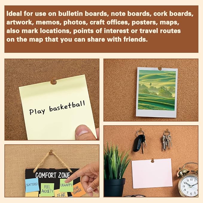 150 Pcs Push Pins for Cork Board, Decorative Thumb Tacks Wooden Push Pins Head - Image 7