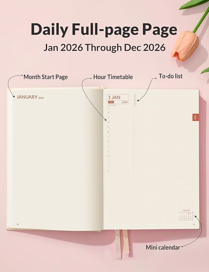 SUNEE 2026 Daily Planner A5 Hardcover – Hourly Schedule Organizer - Image 2