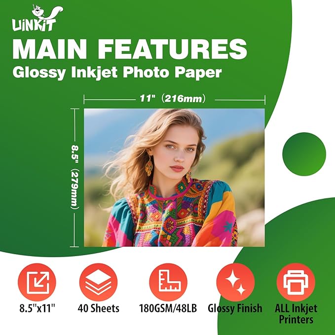 Uinkit 40 Sheets Bright White Single Sided Glossy Photo Paper 8.5x11 Letter - Image 3