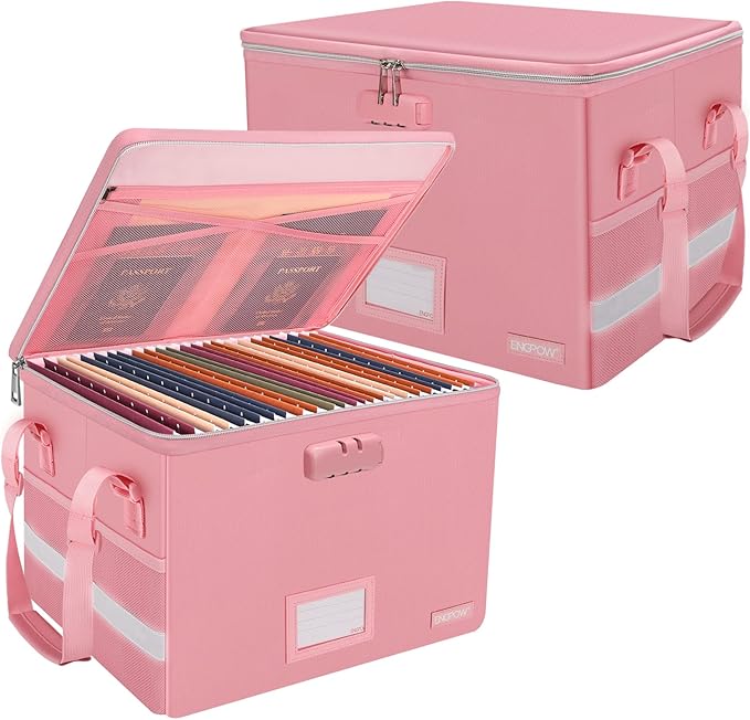 ENGPOW File Box with Lock, Fireproof Document Box with Pockets, Collapsible by ENGPOW