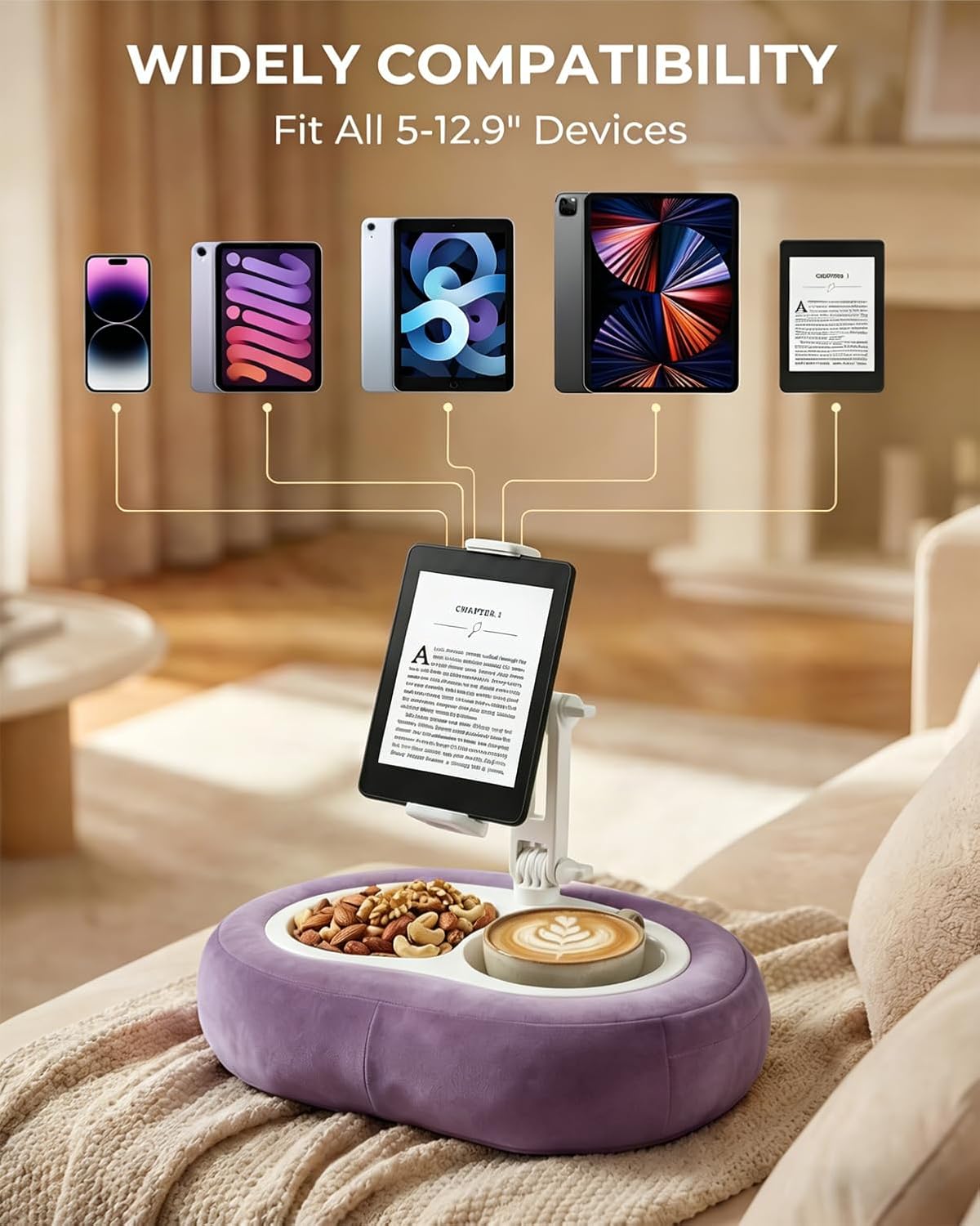 Miledi Tablet Pillow Stand for Bed with 360° Rotating Holder, Purple