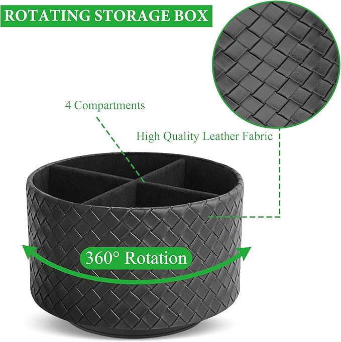 Hennaja Round Leather Art Supply Organizer, Remote Control Holder, 360 Degree - Image 3