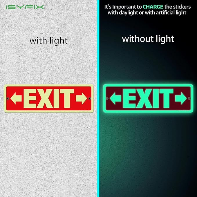 iSYFIX Exit Signs with Directional Right & Left Arrow, Glow in the Dark - Image 2