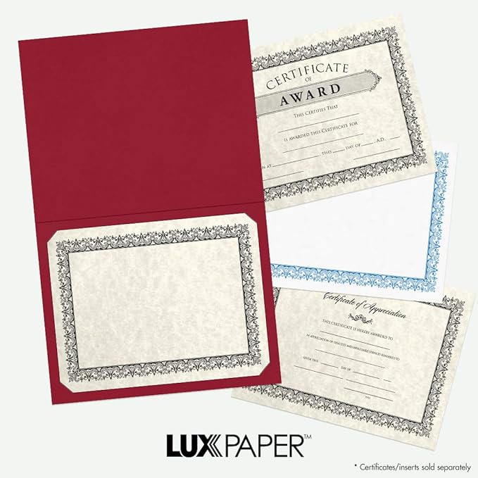 LUXPaper 9.5" x 12" Certificate Holders | Burgundy Linen | 100lb. Cover | 50 Qty - Image 7