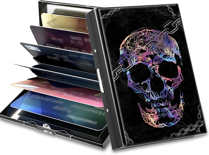BWEGRHE Slim Credit Card Holder, Shackle Skull RFID Blocking Metal Wallet by BWEGRHE